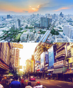 2 photos of the metropolis Bangkok