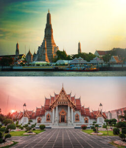 Photos of Wat Arun and Wat Benchamabophit.